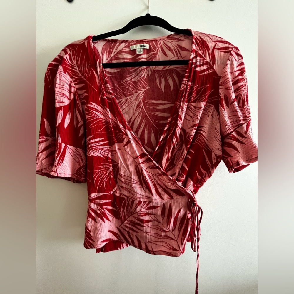 Red Floral Wrap Top